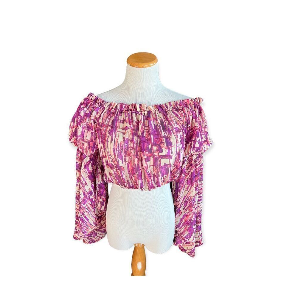 New Womens Impulsive Balloon Flowy Sleeve Crop Cropped Top - Sz M